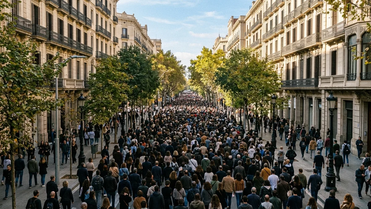 バルセロナの「カタルーニャはセウタと共に」行進に約1,700人、主催者発表は2万人──泊まり込みが続くカタルーニャ広場の手前で声明、極右団体も参加しVoxは「レコンキスタ」集会